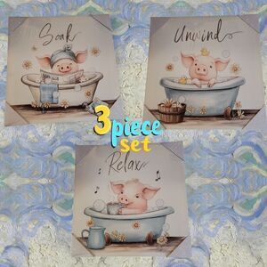 Pig Bath Art Set 3 Piece Set